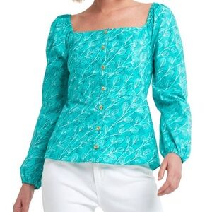 New H Halston Stretch Poplin Square Neck Blouse